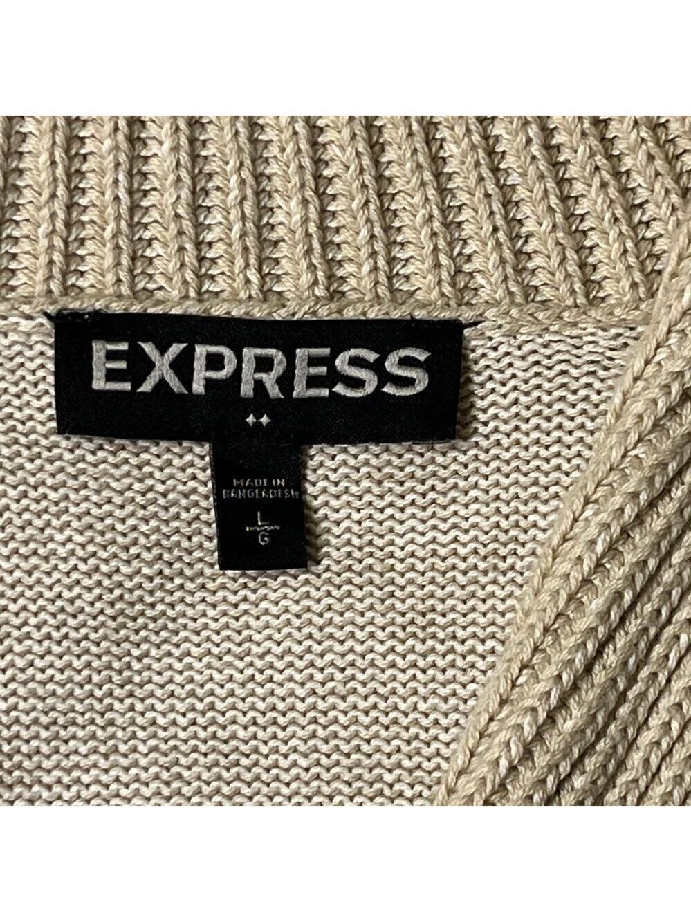 Express Mens Popover Shawl Collar Sweater sz L Twee Preppy Long Sleeve Tan Beige - Picture 5 of 8